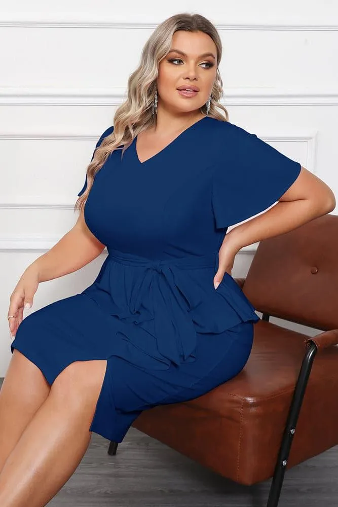 Twinset  OL Short Sleeve Front Slit Bodycon Dress