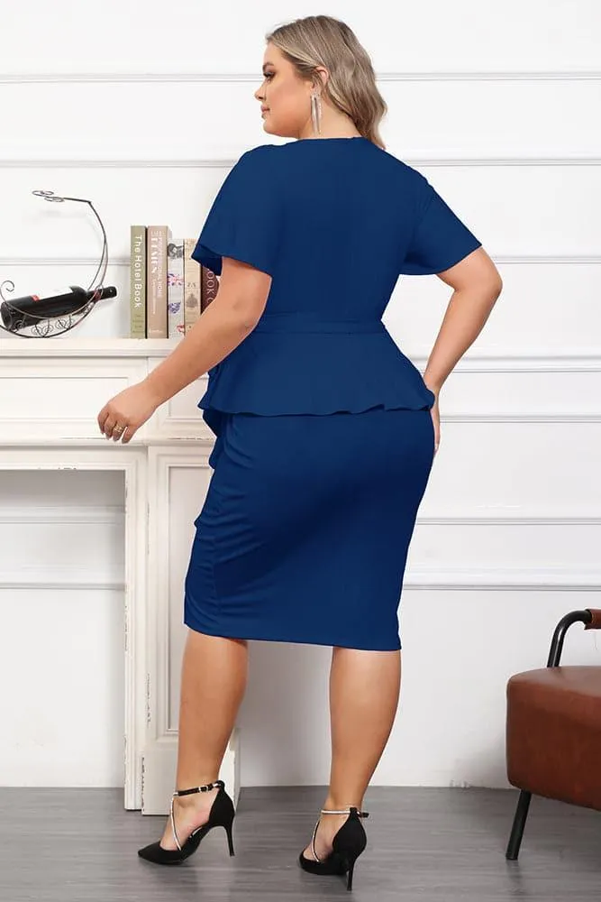 Twinset  OL Short Sleeve Front Slit Bodycon Dress
