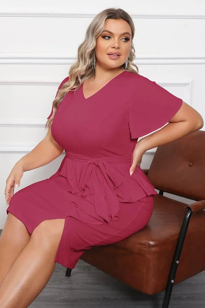 Twinset  OL Short Sleeve Front Slit Bodycon Dress