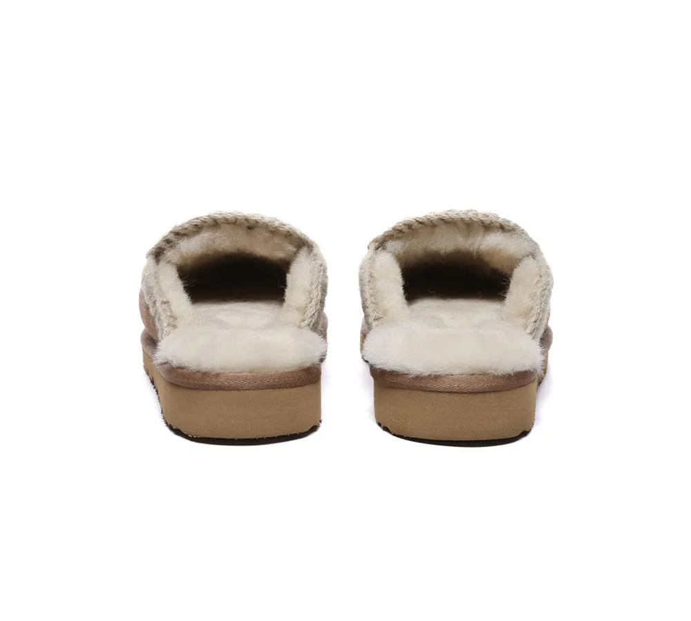 UGG Slippers Women Sheepskin Wool Knitted Ankle Slippers Sophia