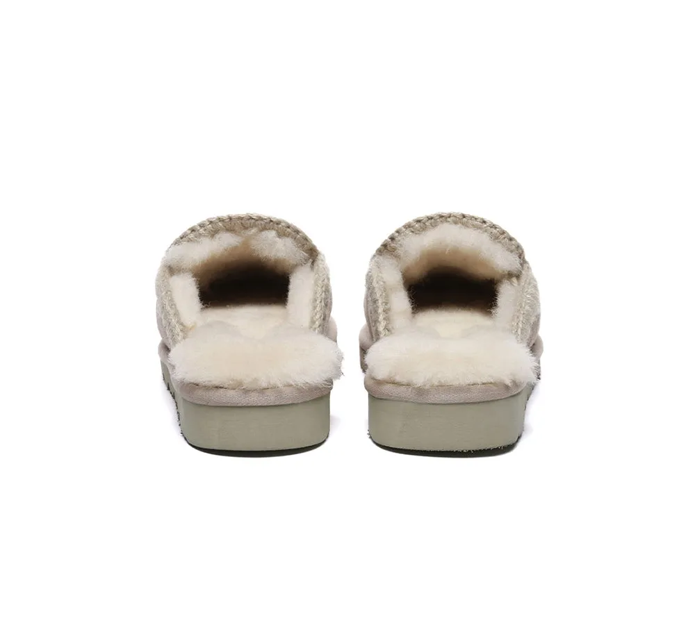 UGG Slippers Women Sheepskin Wool Knitted Ankle Slippers Sophia