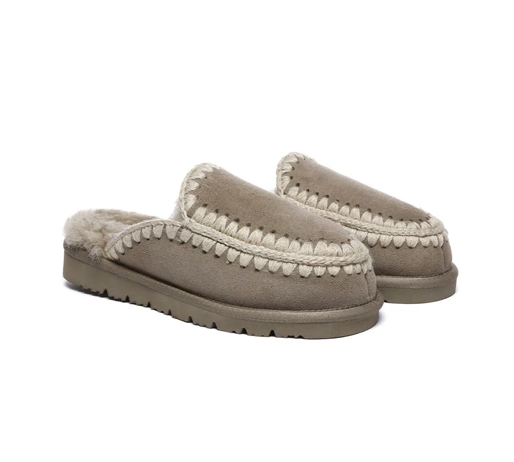 UGG Slippers Women Sheepskin Wool Knitted Ankle Slippers Sophia