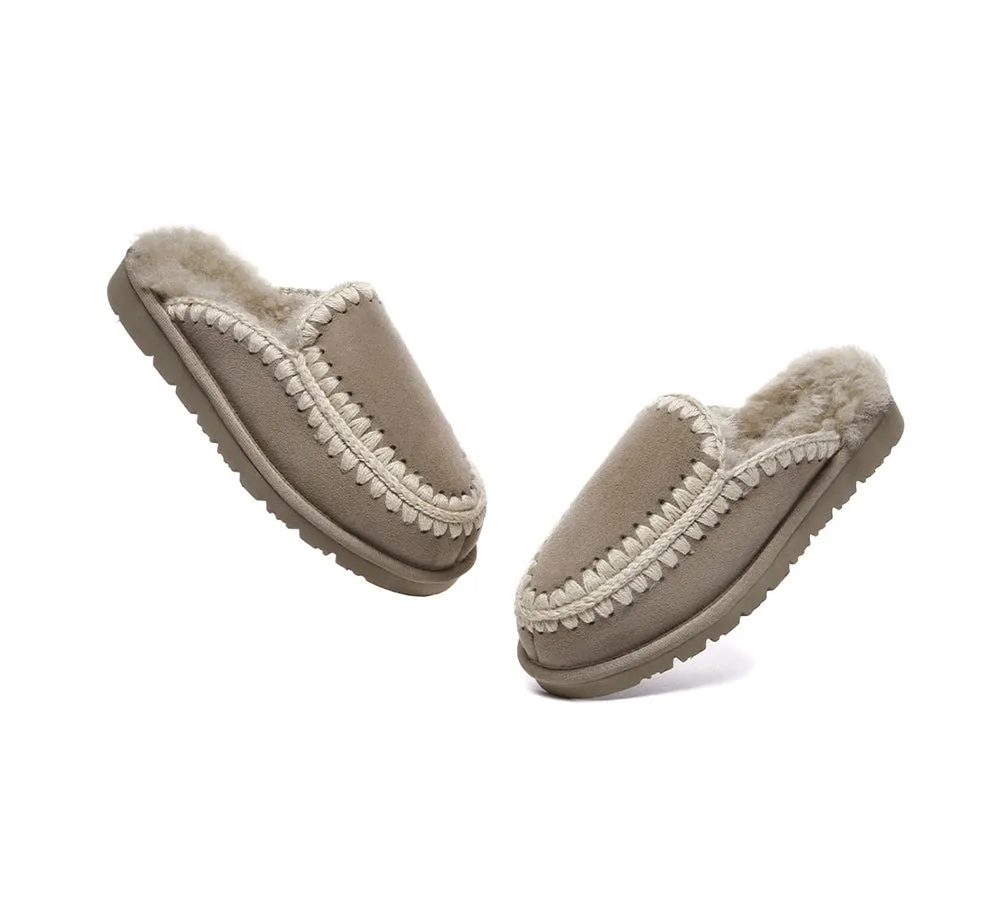 UGG Slippers Women Sheepskin Wool Knitted Ankle Slippers Sophia