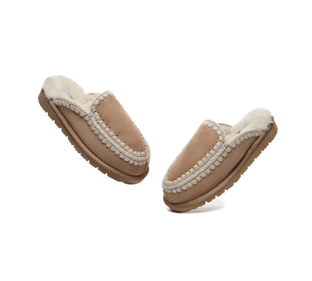 UGG Slippers Women Sheepskin Wool Knitted Ankle Slippers Sophia