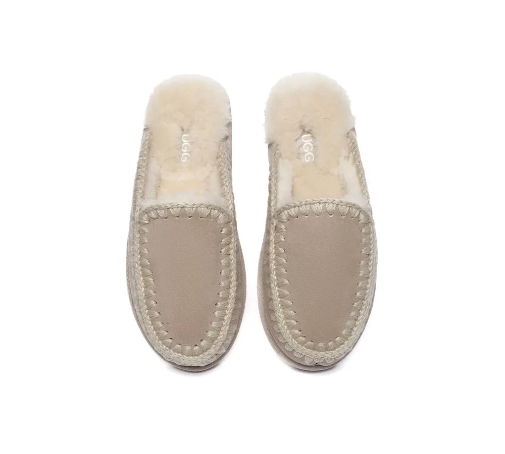 UGG Slippers Women Sheepskin Wool Knitted Ankle Slippers Sophia