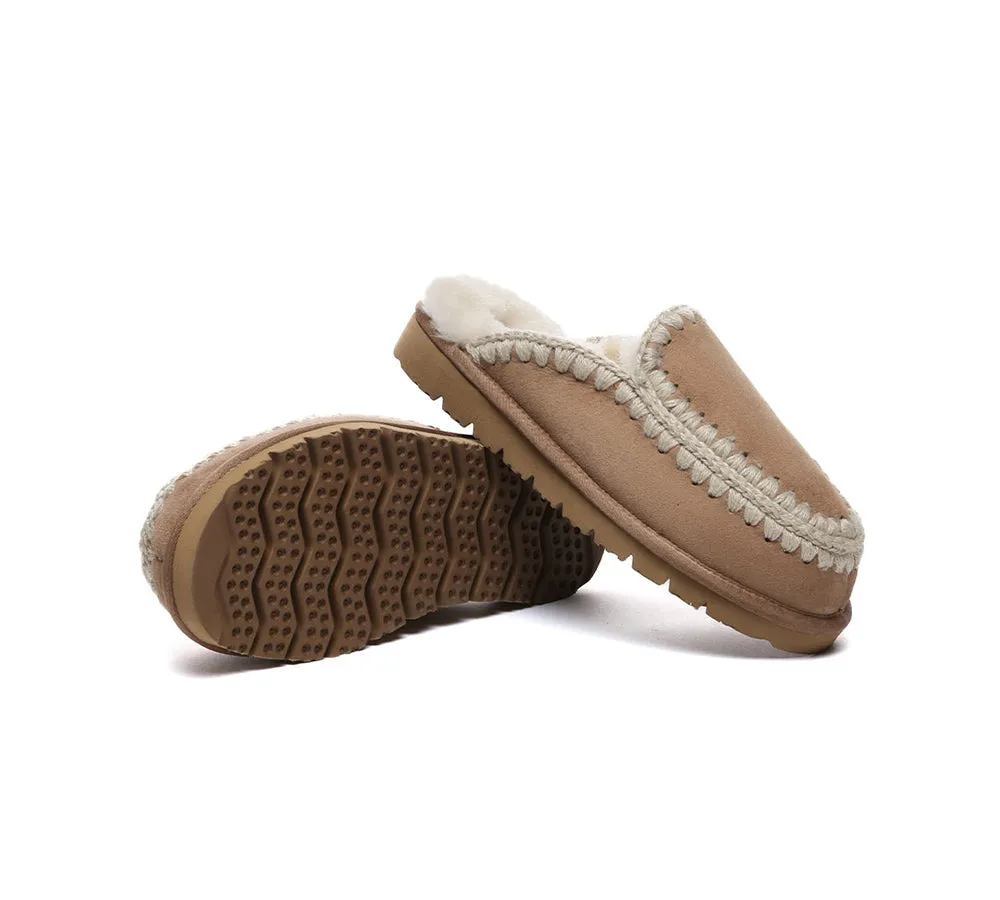 UGG Slippers Women Sheepskin Wool Knitted Ankle Slippers Sophia