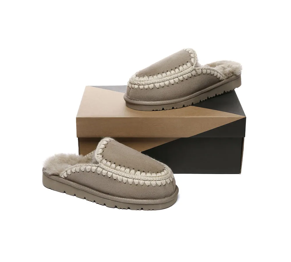 UGG Slippers Women Sheepskin Wool Knitted Ankle Slippers Sophia