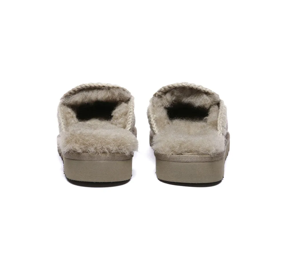 UGG Slippers Women Sheepskin Wool Knitted Ankle Slippers Sophia