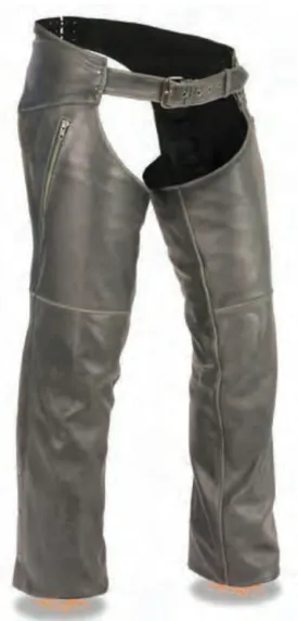 Vintage Distressed Grey Slate Chap W/ Deep Thigh Zippered Pockets