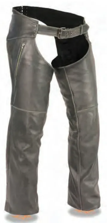 Vintage Distressed Grey Slate Chap W/ Deep Thigh Zippered Pockets