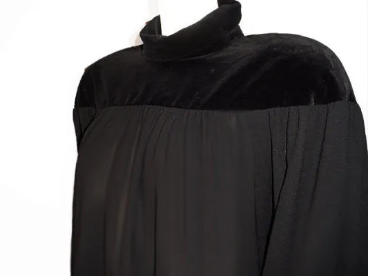 *VINTAGE JAEGER BLACK VELVET & WOOL CREPE EVENING DRESS MADE IN GREAT BRITAIN - SIZE 14