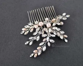 Wedding Hair Comb with Blush Pearls