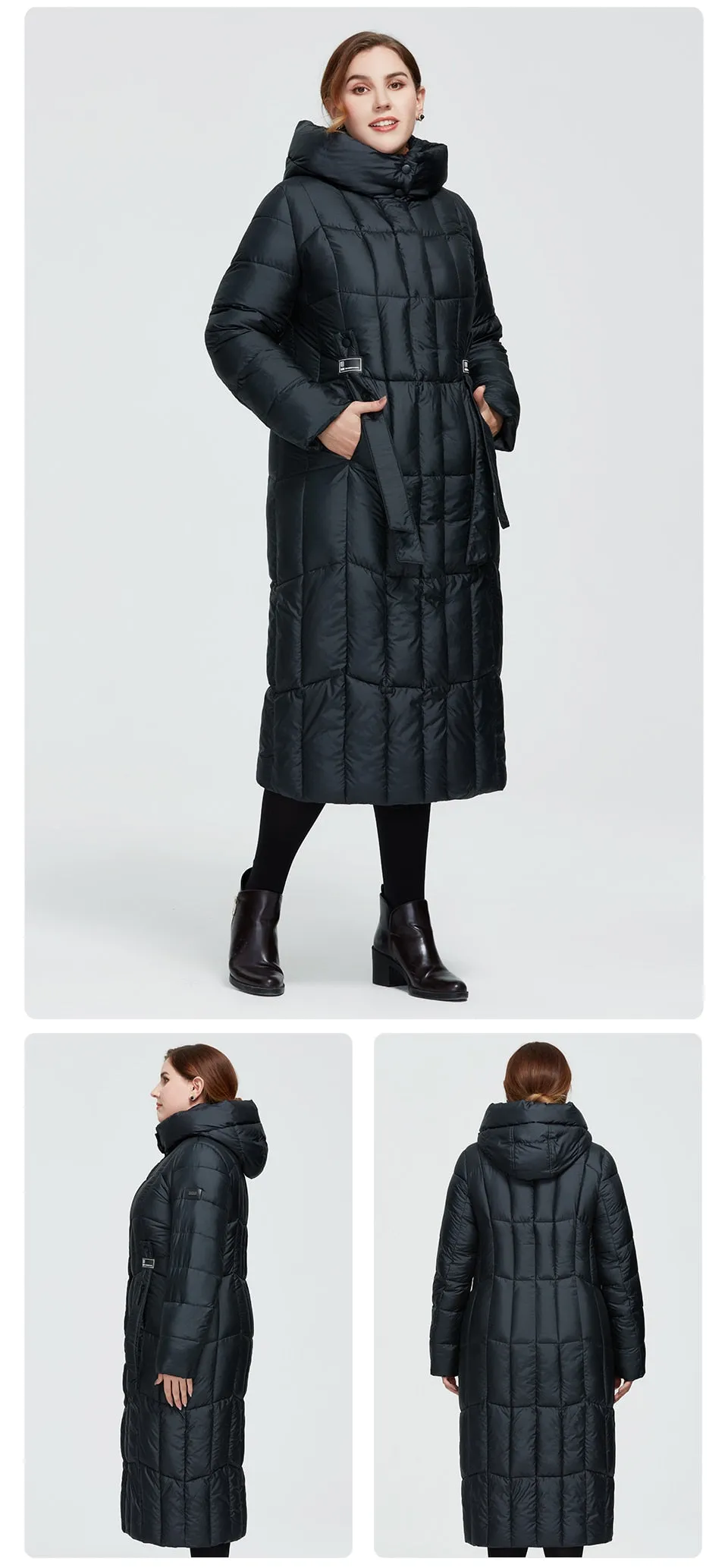 Winter Women's coat women long warm parka Plaid fashion thick Jacket hooded large sizes female Jacket