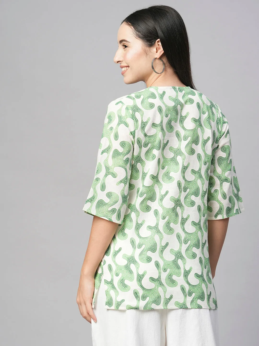 Women's Green Cotton Flax Regular Fit Blouse