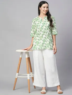Women's Green Cotton Flax Regular Fit Blouse