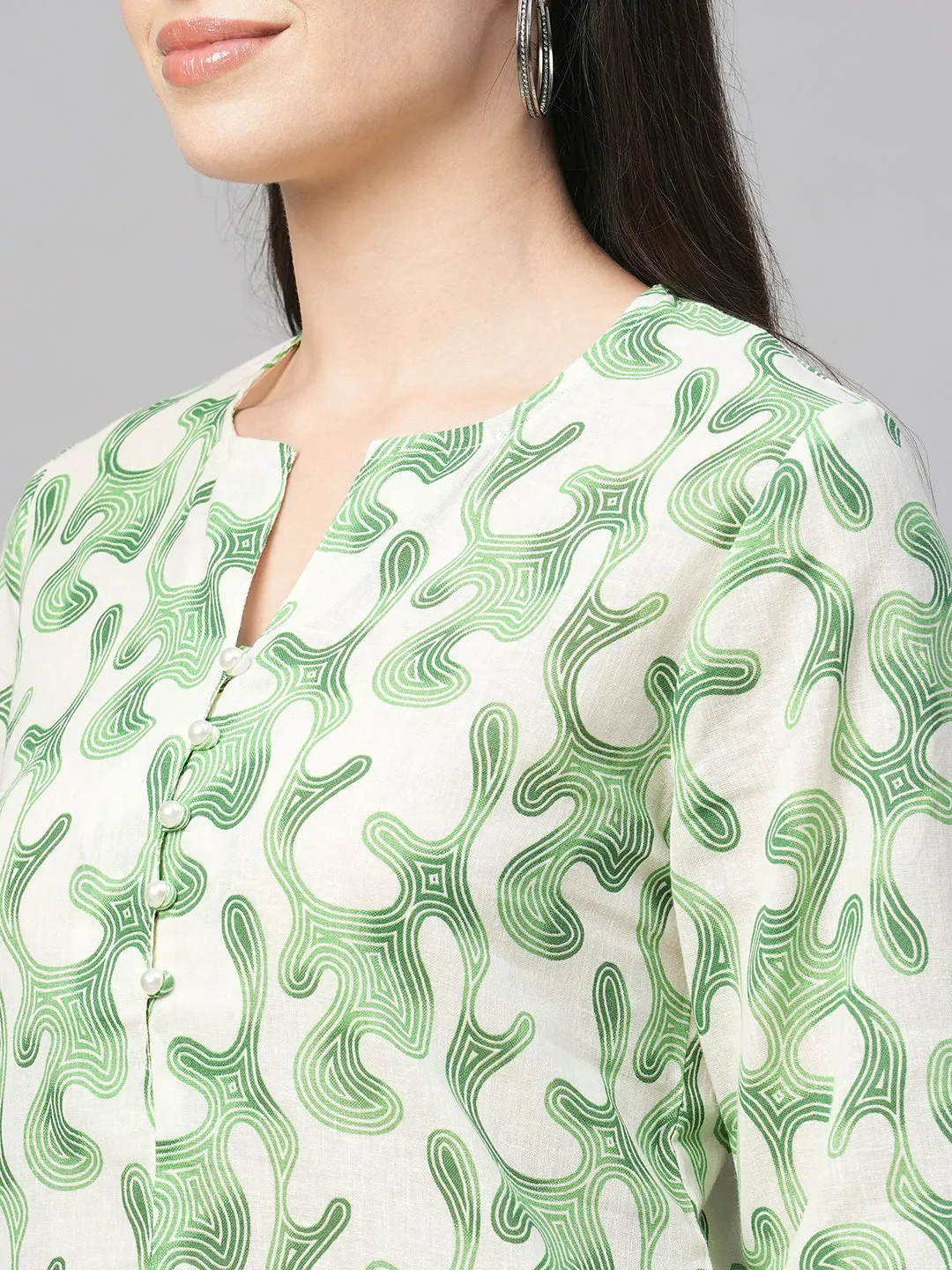 Women's Green Cotton Flax Regular Fit Blouse