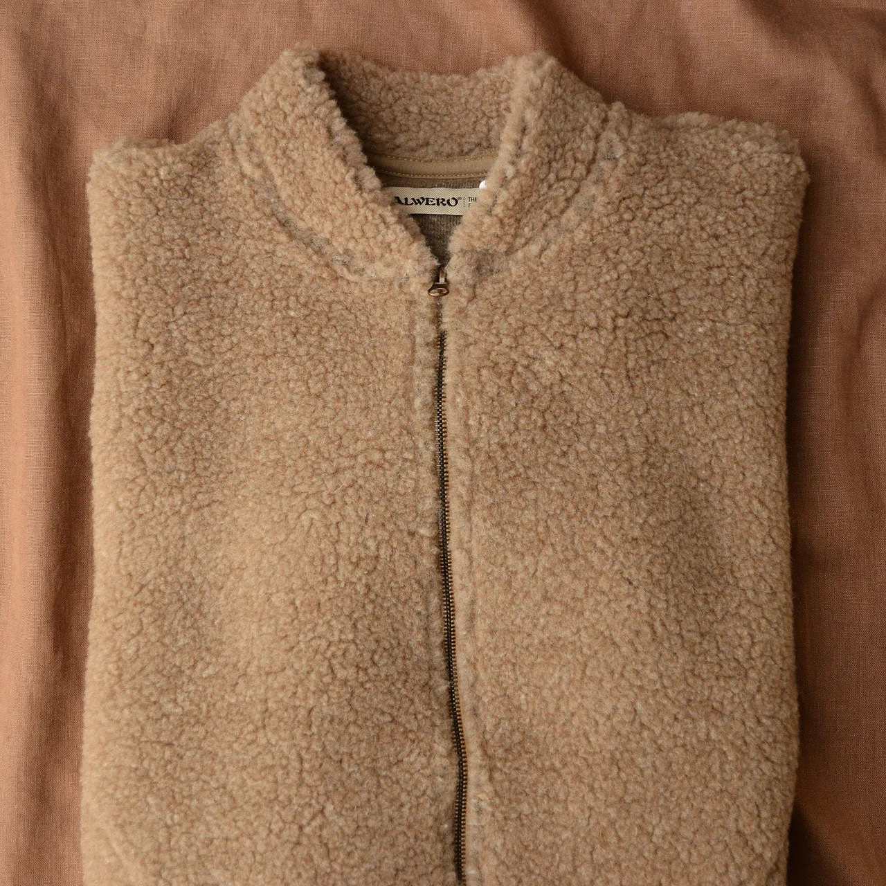 100% Wool Womens Plush Bomber Jacket in Tan - Available Sizes XS to L - Returning 2025