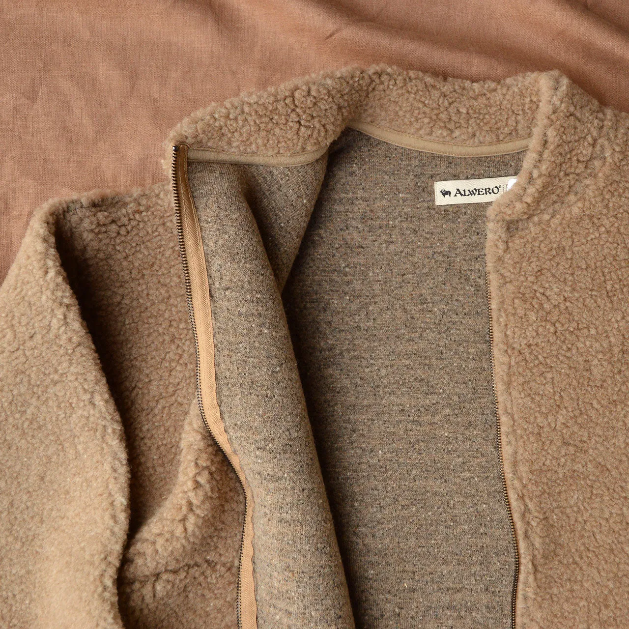 100% Wool Womens Plush Bomber Jacket in Tan - Available Sizes XS to L - Returning 2025