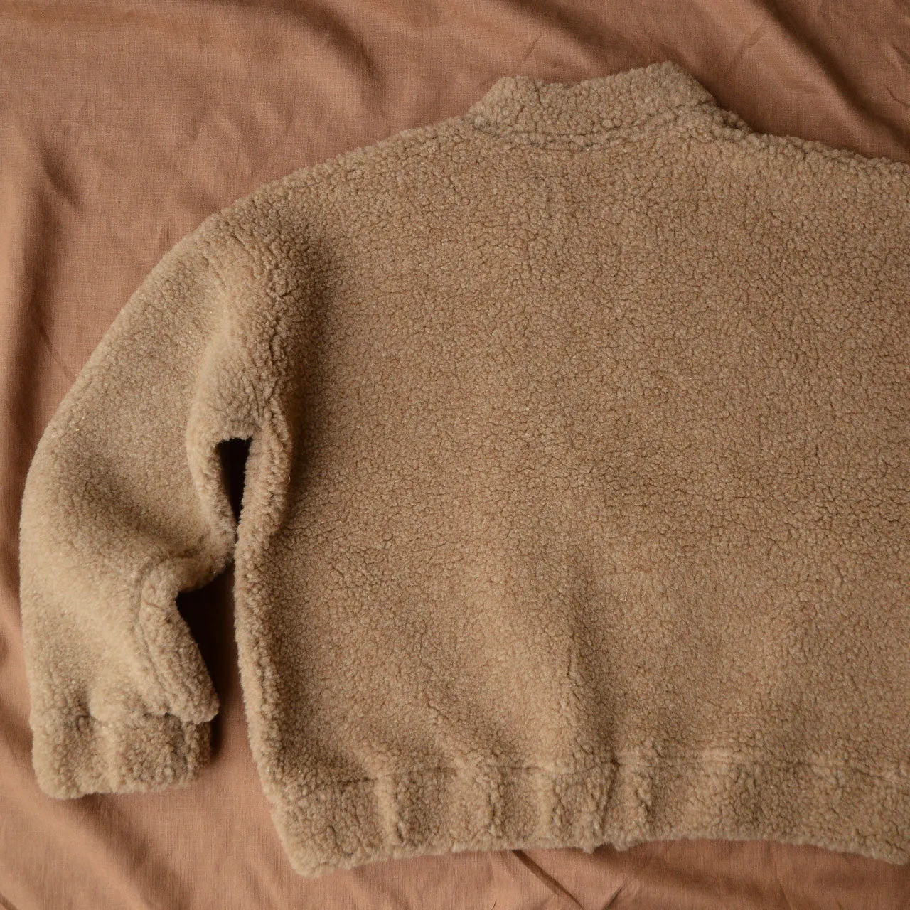 100% Wool Womens Plush Bomber Jacket in Tan - Available Sizes XS to L - Returning 2025