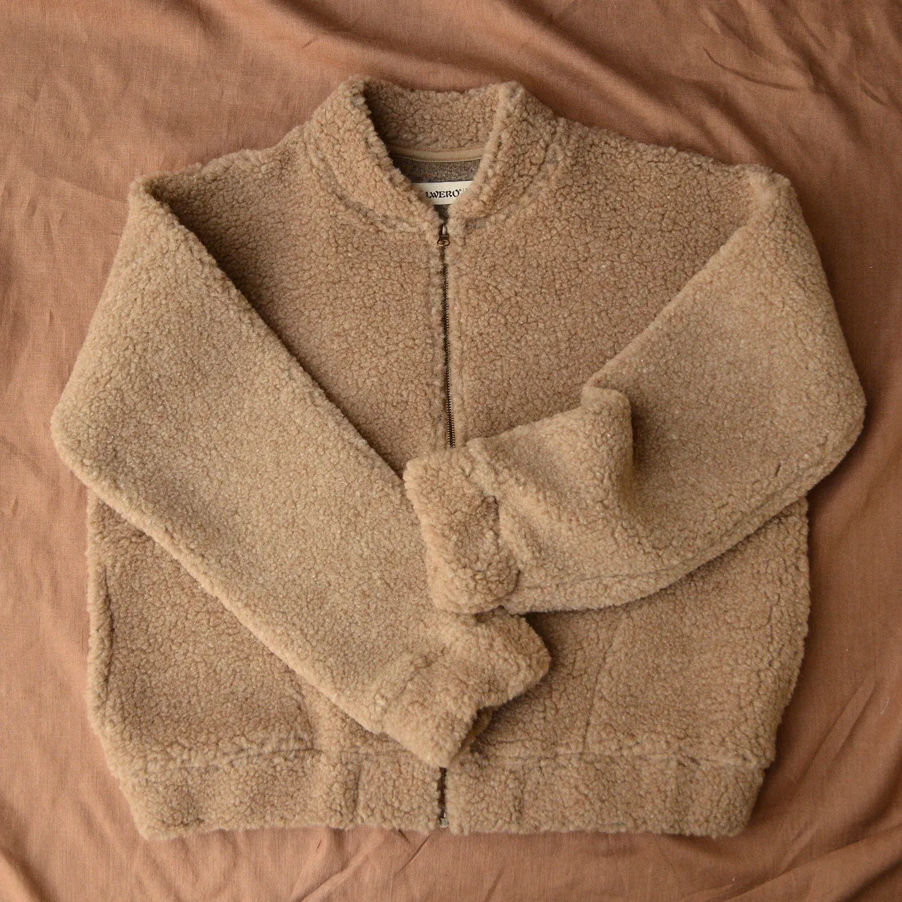 100% Wool Womens Plush Bomber Jacket in Tan - Available Sizes XS to L - Returning 2025