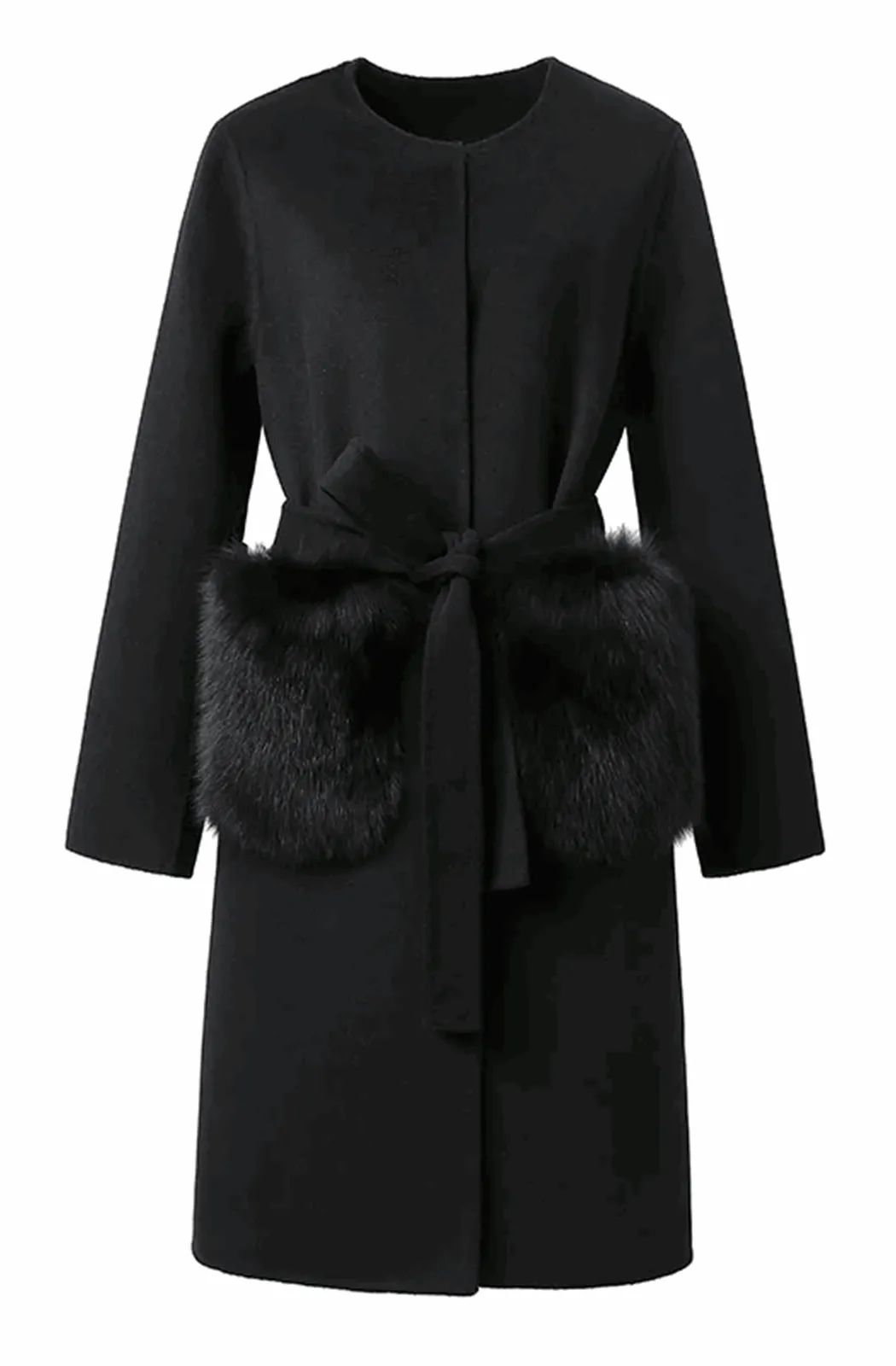 Wool and cashmere coat with fur pockets