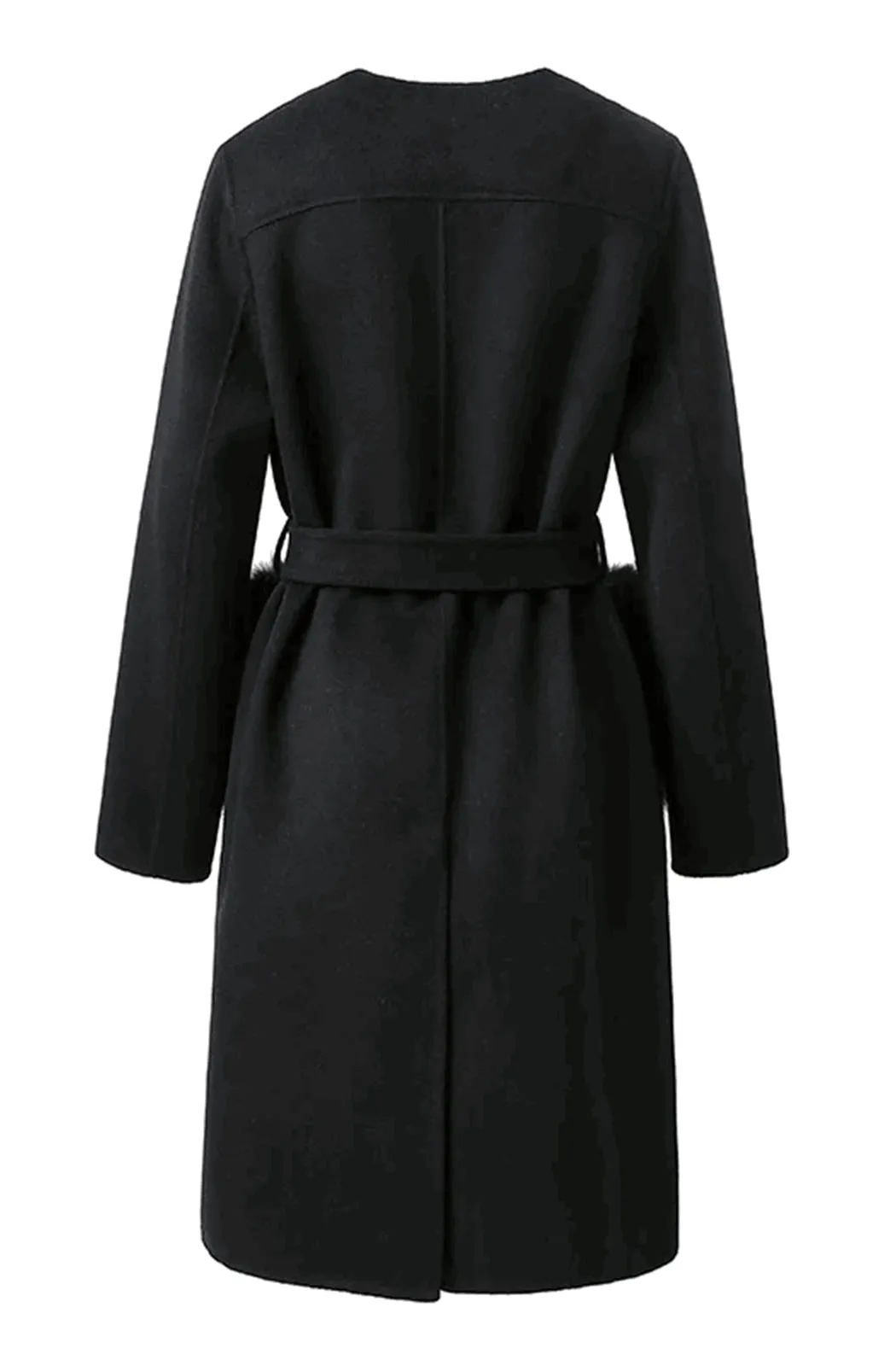 Wool and cashmere coat with fur pockets