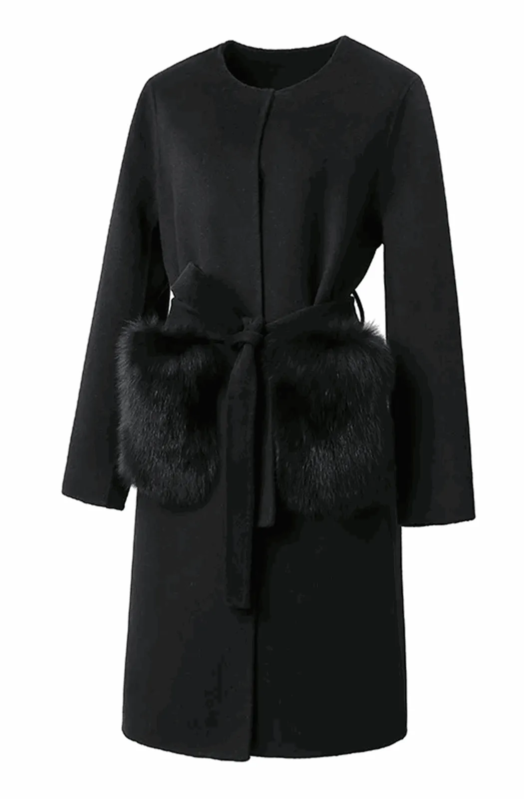 Wool and cashmere coat with fur pockets