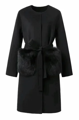Wool and cashmere coat with fur pockets