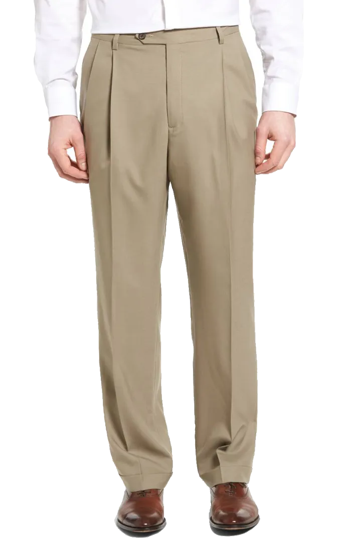 Worsted Wool Plain Weave, Self Sizer Pleated<br>Big & Tall<br>Regular Rise