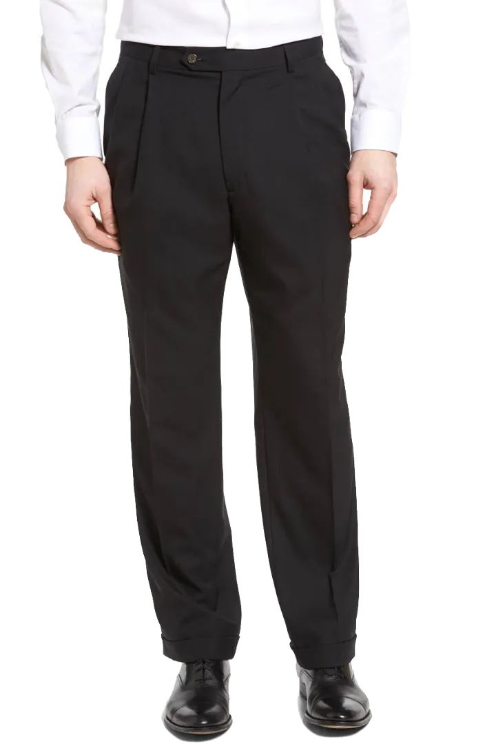 Worsted Wool Plain Weave, Self Sizer Pleated<br>Big & Tall<br>Regular Rise