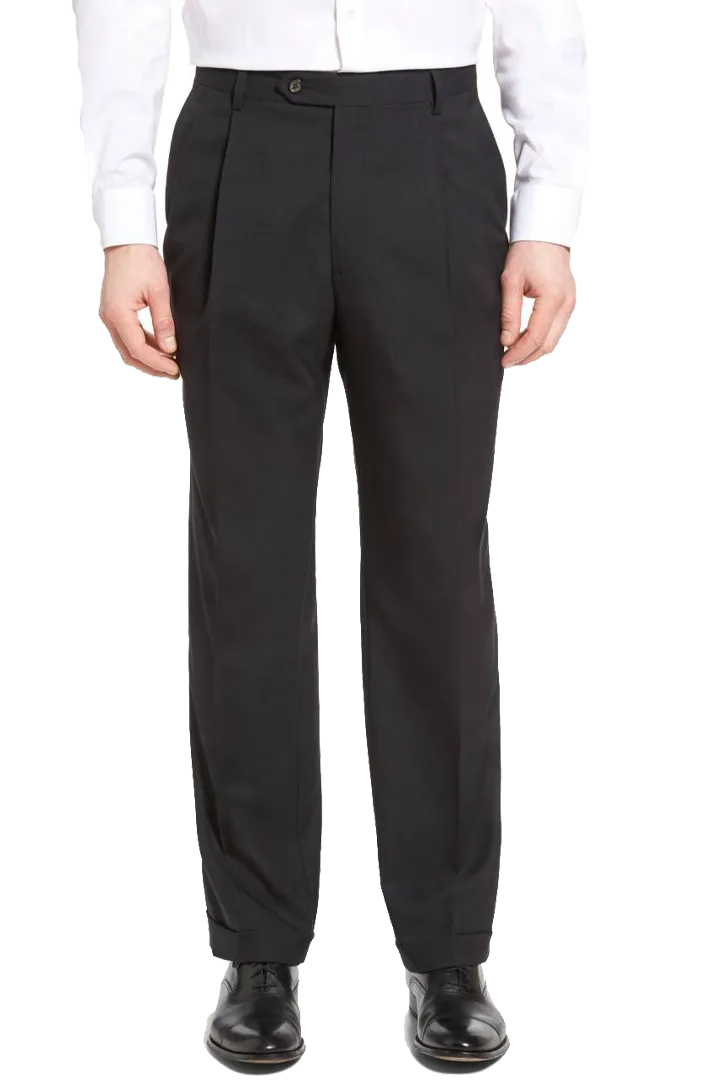 Worsted Wool Plain Weave, Self Sizer Pleated<br>Big & Tall<br>Regular Rise