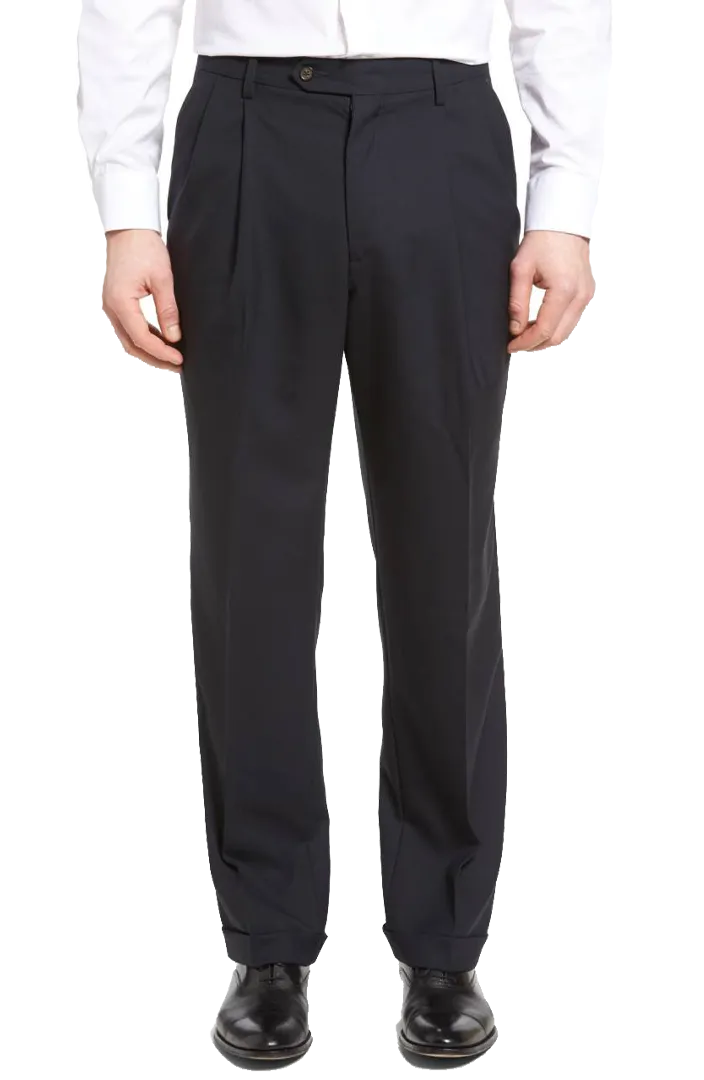 Worsted Wool Plain Weave, Self Sizer Pleated<br>Big & Tall<br>Regular Rise
