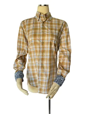 Yellow Plaid Button Up With Floral Cuffs